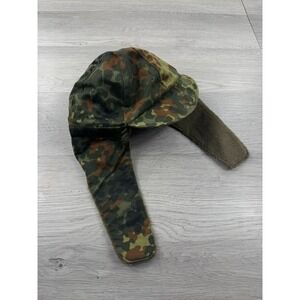 Vintage German Military Hat Cap Flap Lined 57 Winter Ears Camouflage Army 90s